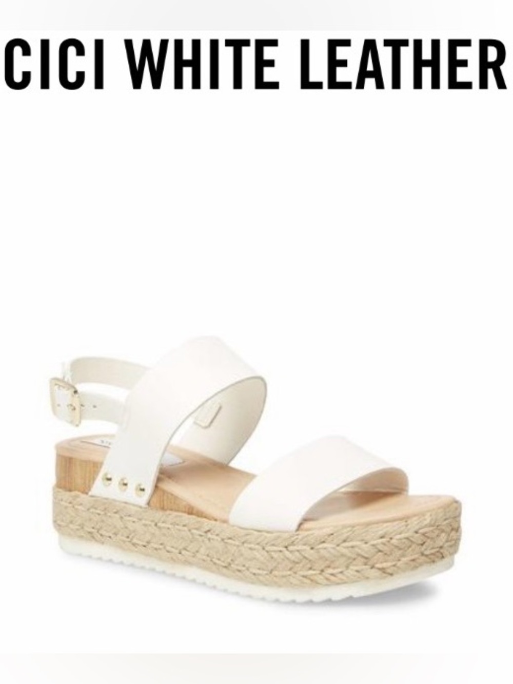 Steve Madden White Leather Platform Espadrille Sandals Size 10